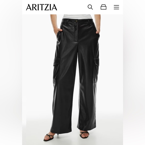 NWOT Aritzia - Wilfred Black premium faux leather New Bridger Cargo Pants - Picture 8 of 12